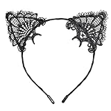 Diadema Orejas de Gato, Encaje Diademas de Orejas, Dulce y Sexy, Accesorios para el Cabello para Fiestas Halloween Carnaval Cumpleaños Cosplay (Negro)