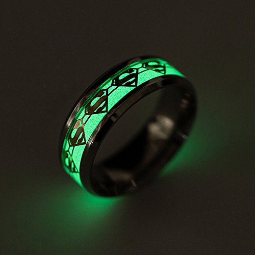 Erluer Men's Stainless Steel Rings Luminous Glow In The Dark Superman Band Women Jewelry Ring (Silver, 6) #TOP1