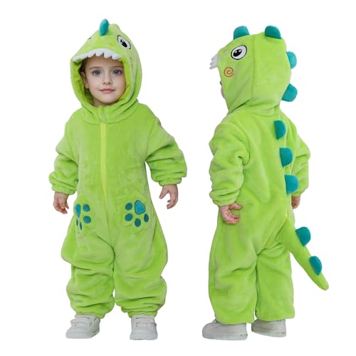 TONWHAR Dinosaur Costume for Toddler Boys & Girls, Cute Baby Animal Romper Halloween Dress Up Onesie(4T,Light Green)
