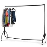 House of Home Heavy Duty Clothes Rail 6ft x 5ft with Wheels 1 Tier Single Rail Wardrobe Replacement Hanging Clothing Rack Storage & Organiser for Shirts, Coats, Jackets, Hat & Shoes - Black