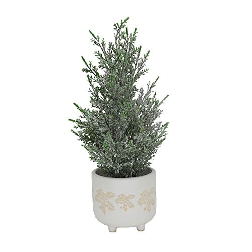 Flora Bunda 15.5 inch H Frosted Christmas Tree 4.75 inch Maple Leaf Ceramic Footed Pot Christmas Holiday Decoration,White