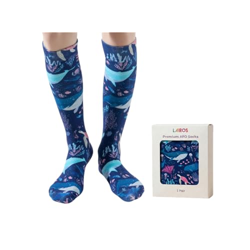 Lairos AFO Socks for Kids - 90% Cotton Highly Stretchy No Threads Inside Solid Colors & Prints