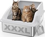 AIPERRO Stainless Steel Litter Box Extra Large for Big Cats and Multi-Cats | Jumbo Extra Large Metal Cat Box with High Sided Lid, Anti-Urine Leakage, Non-Stick,Include Litter Scoop