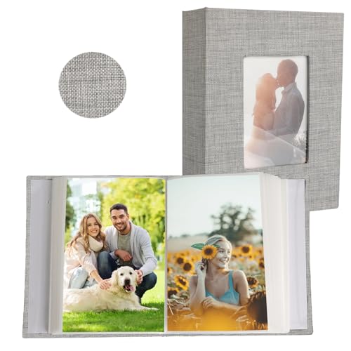 CENRONG Petit Album Photo,10x15cm 100 Pochette Couverture en Lin Mini Albums Photos pour Vertical Photo Mariage Livre de Souvenirs de Famille Album Photo Enfant Bebe Garcon Fille (Grey)