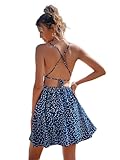 Floerns Women's Summer Ditsy Floral Backless Tie Back Sleeveless Cami Mini Dress Deep Blue Medium