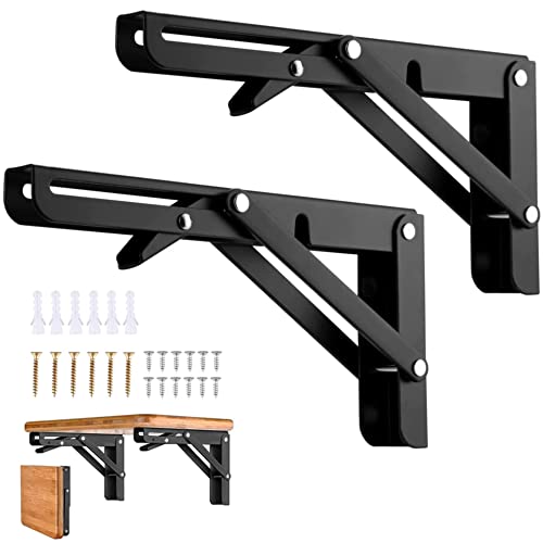 Vebetter 200mm Équerre Pliante, 2Pcs Noir Support Console Pliable, Supports D' étagères Pliants Charge, Lourds Support Console Pliable,Equerre Etagere, Pour Garage, Cuisine,Chambre,90KG/199lbs Porteur Cover