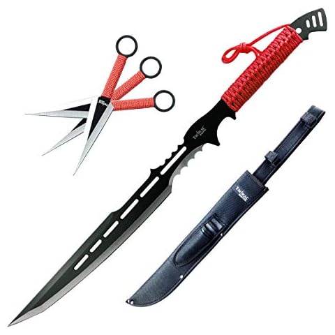 Tactical Master 28" Fixed Blade Machete with 3 Fixed Blade Knife Set. For Collection, Gift, Outdoor Sports (Red) Cover