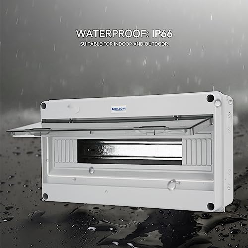 MOLLOM 18 Way Circuit Breaker MCB Distribution Protection Box with DIN Rail, IP65 Waterproof,for Indoor and Outdoor