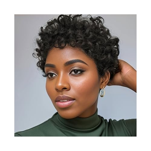 cfycfy987 Realistic Wigs Curly Wigs Human Hair Short Wig Pixie