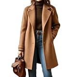 Plaid Wool Coats for Women Notched Lapel Casual Checkered Mid Long Dress Blazer Jackets Single Breasted Trench Coats Peacoats