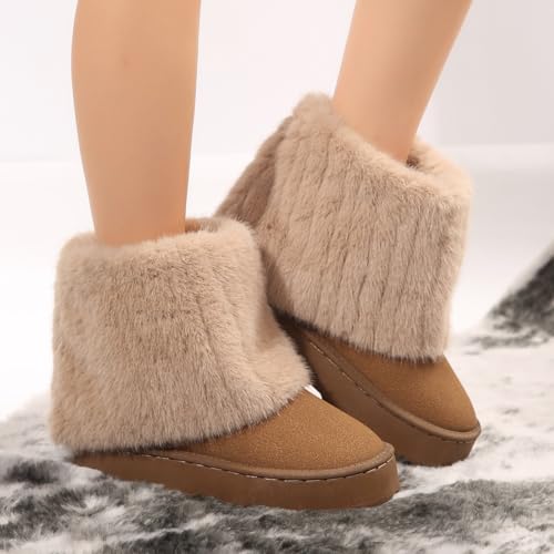 Women's Solid Color Snow Boots, Fashion Slip On Plush Lined Winter Boots, Comfortable Mid Calf Boots.Ankle boots3