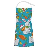 SESLFLKPJK Men Women Kitchen Apron Waiter Hostess Apron Water Resistant Liquid Drop Resistant for Restaurant, Salon, Chef Easter Rabbit Eggs Carrot Art Apron Extra Long Ties