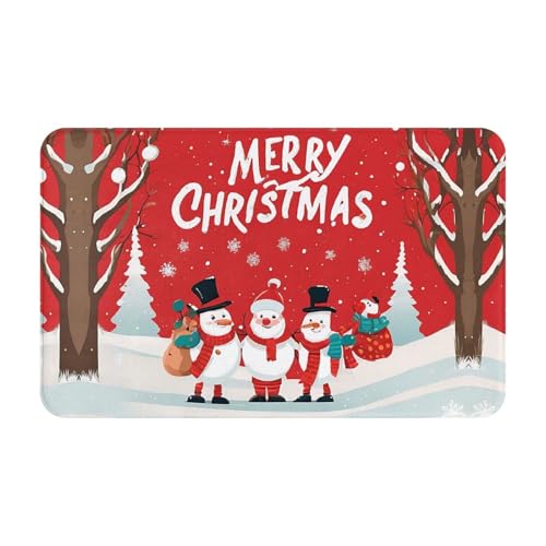 Merry Xmas Print Living Room Bathroom Kitchen Anti Slip and Absorbent Carpet, Indoor Entrance Door Muddy Floor Mat, Ultra Soft Washable Carpet 21x31.5 Inches