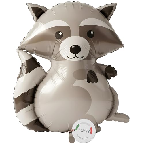 balloa Folienballon XXL Waschbär, Helium Ballon Waldtiere Deko, Luftballon Tiermotiv Party, Kindergeburtstag Geschenk zum Wald Geburtstag, Partydeko Woodland Tierballon Natur Mottofest Waldtiere 65cm