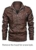 HOOD CREW Men’s PU Faux Leather Motorcycle Bomber Jacket With a Removable Hood Brown 3XL #4