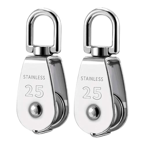 2Pcs Stainless Steel Heavy Duty Single Wheel Swivels Lifting Wire Rope Pulley Block Cranes Swivels Hook Smooth Wire Rope