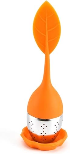 Filtro infusor de té, bola de té de acero inoxidable, filtro de taza de té de malla suelta con mango de silicona en forma de hoja para hojas