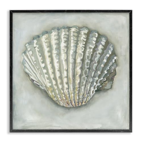 Clam Shell Nautical Grey Coastal, 17 x 17 Inch Framed Giclée Print