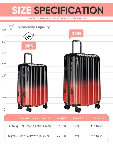 Image of Carry on Luggage - Airline Approved Suitcases with Spinner Wheels, Built-In TSA Lock，Hard Shell Expandable Suitcases