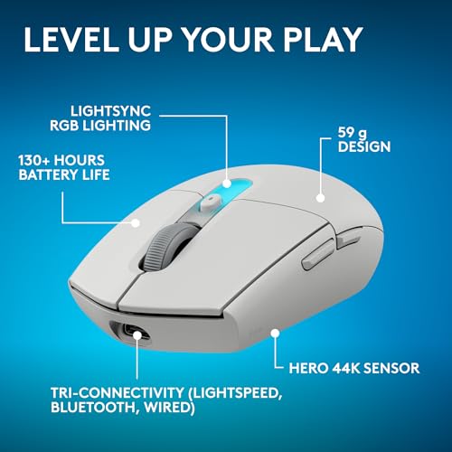 Image of Logitech G305 X SUPERLIGHT Wireless Gaming Mouse, Lightweight 59g, HERO 44K Sensor, RGB lighting, LIGHTSPEED and Bluetooth, 130+ Hr Battery Life, 6 Programmable Buttons, Compatible with PC /Mac - White