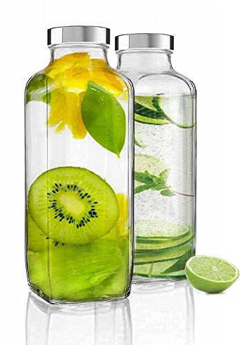 Image of 1000ML Glass Water Bottle with Airtight Stainless Steel Lid|Reusable Leakproof Juice Bottle | Infuser Bottle for Detox Water, Lemon Water, Juice, Smoothies & Beverages|Clear Glass Drinking Bottle (2)