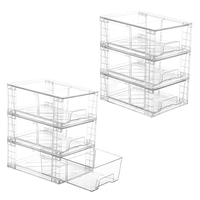 Vtopmart 6 Pack Stackable Storage Drawers,Clear Acrylic Drawer Organizers with Handles, Easily Assemble Containers for Fridge, Bathroom,Kitchen Undersink,Cabinet,Pantry Organization and Storage