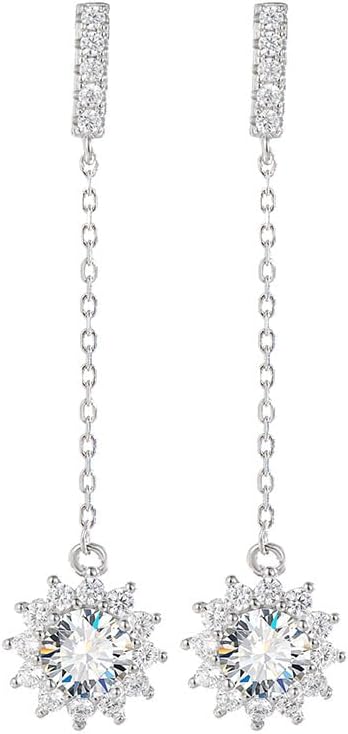 S925 Sterling Silver 1 Carat Diamond Dangle Earrings for Women, Drop Earrings Round Cut Star, Ideal Anniversary for Her