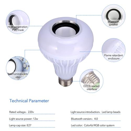 Garosa LED Color Changing Music Light Bulb 12W E27 RGB Smart Bulb Remote Control for Living Room Bedroom Bathroom Closet Decor by Garosa - Image 7