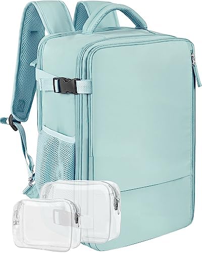 Snoffic Personal Item Travel Backpack Airline Approved, 17 Inch Carry-on Backpack, Waterproof Casual Daypack Rucksack for Work Business Hiking Traveling Gift Bookbag (Blue Green)