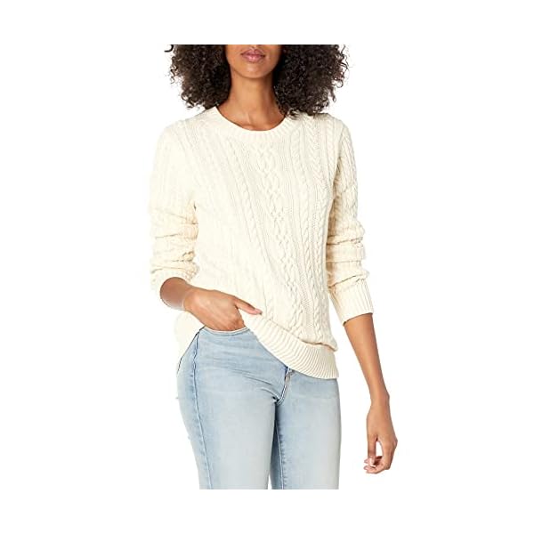 Amazon-Essentials-Womens-Fisherman-Cable-Long-Sleeve-Crewneck-Sweater Amazon Essentials Women's Fisherman Cable Long-Sleeve Crewneck Sweater (Available in Plus Size), Cream, XX-Large