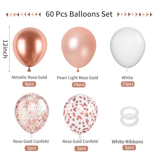 Image of FunHot Rose Gold and White Balloons, 60Pcs Pearl Rose Gold Balloons, 12 Inch Metallic Rose Gold Confetti Balloons Helium Rose Gold Latex Balloons for Baby Shower Wedding Birthday Party Decorations