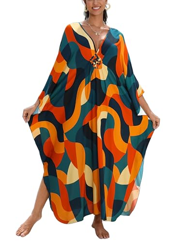 KEYLORTING Women's Plus Size Kaftan Dress – Plus Size Maxi Dress Moo Moos Beach Cover Up,Bathing Suit Cover-Up Loungewear