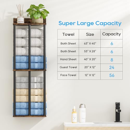 WeGXY Towel Racks for Bathroom Wall Mounted with Wooden Storage Shelf, Updated 3 Bar Metal Towel Holder for Rolled Towels, Sturdy and Large Capacity, Towel Storage Organizer - Thumbnail 4
