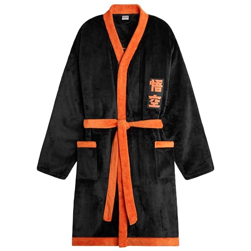 Dragon Ball Z Bata Invierno Hombre con Bolsillos y Cinturón, Bata de Estar por Casa (Negro/Naranja, M)