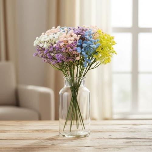 Image of SATYAM KRAFT 20 Pcs Artificial Baby's Breath Flowers (Gypsophila) Bouquet for Gifting, Home Decor, Bedroom, Table Centerpiece, DIY Craft, Wedding Decoration (28.5 cm, Without Vase) (Multi)