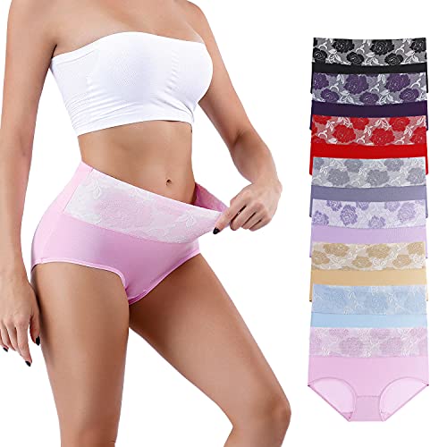 Honzadar sous-vêtements Respirants en Coton pour Femme - Contrôle du Ventre - Taille Haute - Couverture complète - Multipack, Lot de 8 Multicolores, XX-Large