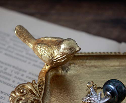 Funly Mee Antique Trinket Dish Vintage Golden Metal Jewelry Tray With Bird, Ring Holder #TOP3