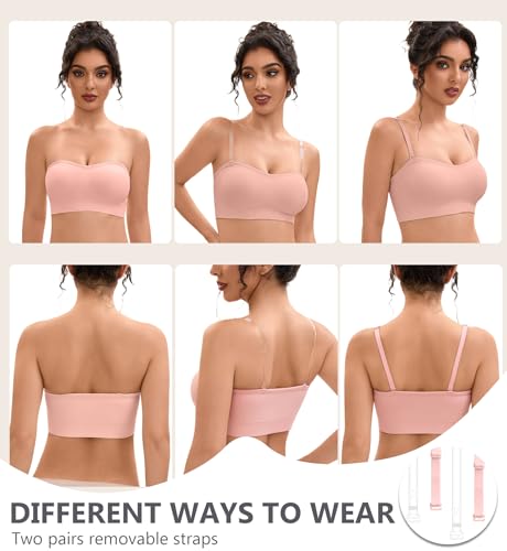 Image of Strapless Bras for Women-Push-Up Non-Slip Bandeau Bra,Seamless Wirefree Padded Tube Top Convertible Straps