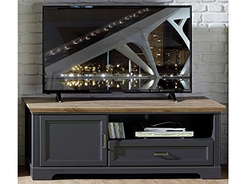 möbelando TV-Lowboard Unterschrank Fernsehtisch HiFi Element Rack Sideboard Jillana I Graphit/Artisan Eiche