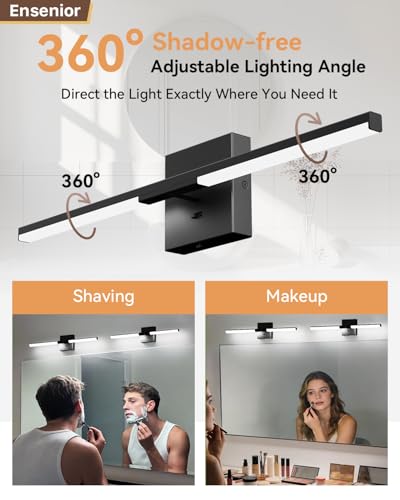 Image of Ensenior Modern Bathroom Vanity Light 24 inch, Built-in Dimmer, 14W Dimmable 5CCT Led Bath Lights, Black Bar Vanity Light for Bathroom Mirror Cabinets Bedroom-FCC & ETL Certificated
