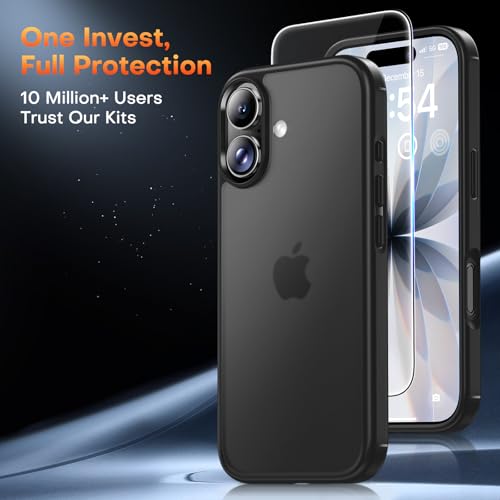Image of TAURI for iPhone 17 Case, with Screen Protector, Matte Black | Full Camera Protection, Anti-Yellowing Military-Grade Protection Shockproof Slim Phone Case for iPhone 17