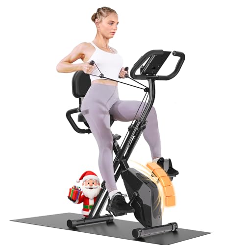 Dskeuzeew Cyclette Pieghevole da Casa 4 in 1, Bicicletta magnetica pieghevole, Cyclette 8 livelli di resistenza, monitor LCD e sensore di frequenza cardiaca