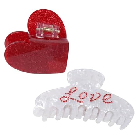 Claw Clips for Women Heart Hair Claw Clip Pearlescent Hair Claws Resin Hair Clip Cute Valentines day Hair Accessories Pack of 2 Cover