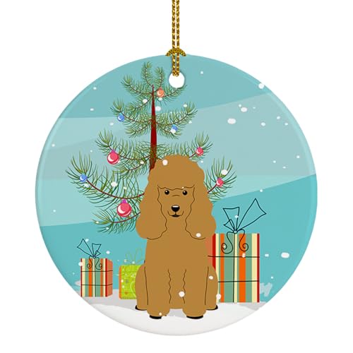 Caroline's Treasures Merry Christmas Tree Poodle Tan Ceramic Ornament Christmas Tree Hanging Decorations for Home Christmas Holiday, Party, Gift, 3 in, Multicolor