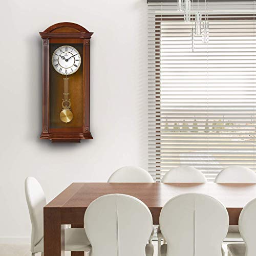 Pendulum Wall Clock, Silent Decorative Wood Clock With Swinging Pendulum, Battery Operated, Large Elegant Wooden Design, For Living Room, Kitchen, Office & Home Décor, 27.25 X 11.25 Inches #TOP7