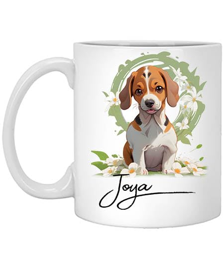 Personalized Flower Dog Mug, Beagle Dog Name Mug, Dog Mom, Dog Dad, Gift for Mom, Beagle Name Joya 11oz White Mug 11oz White Mug Flower Mug, Pet