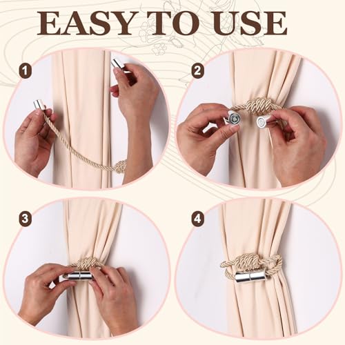 uxcell 2Pcs Magnetic Curtain Tiebacks, Elegant Weave Curtain Tie Backs Decorative Window Treatment Holdbacks with Matte Magnetic Clasp for Home Bedroom Living Room Office, Khaki by uxcell - Image 5