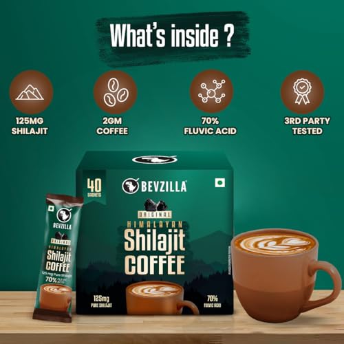 Image of Bevzilla Original Himalayan Shilajit Coffee (40 X 2.5g) with Assorted Instant Coffee Premix (12 X 14g) | 100g Shilajit coffee | Energy Boosting Coffee Combo