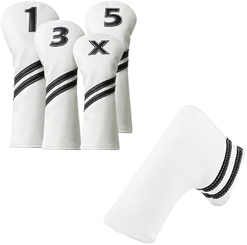 5Pcs Golf Head Covers Set for Driver, Fairway, Hybrid & Blade Putter Cover with Magnetic Closure