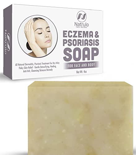 Eczema Soap Bar for Face and Body – All Natural Dermatitis, Psoriasis Treatment for Dry Itchy Flaky Skin Relief – Gentle Detoxifying, Healing, Anti-Itch, Cleansing Skincare Remedy – 4 oz Eczema Soap Bar Made in USA